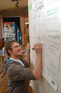 Zimmerer-Geselle Mathias Hommes beim Seminar ABC des Hausbaus in Schwetzingen.